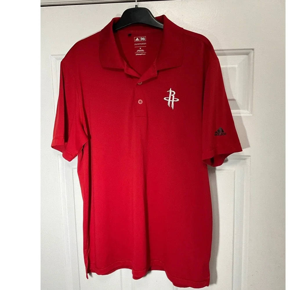 Adidas Puremotion Houston Rockets Golf Polo Shirt Mens Medium Red NBA Basketball